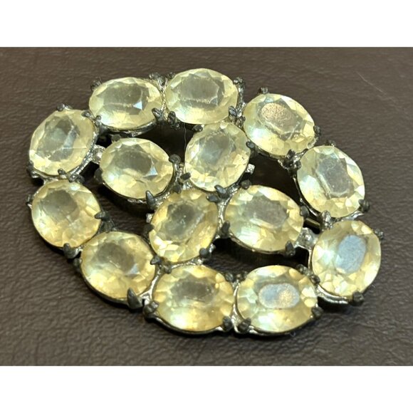 Vintage Open Back Prong Set Large Crystal Rhinestone Pot Metal Brooch Pin - Picture 3 of 8